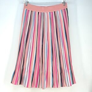 Metro Wear Pleated Midi Skirt Womens Large Colorful Striped Bohemian Maximalism